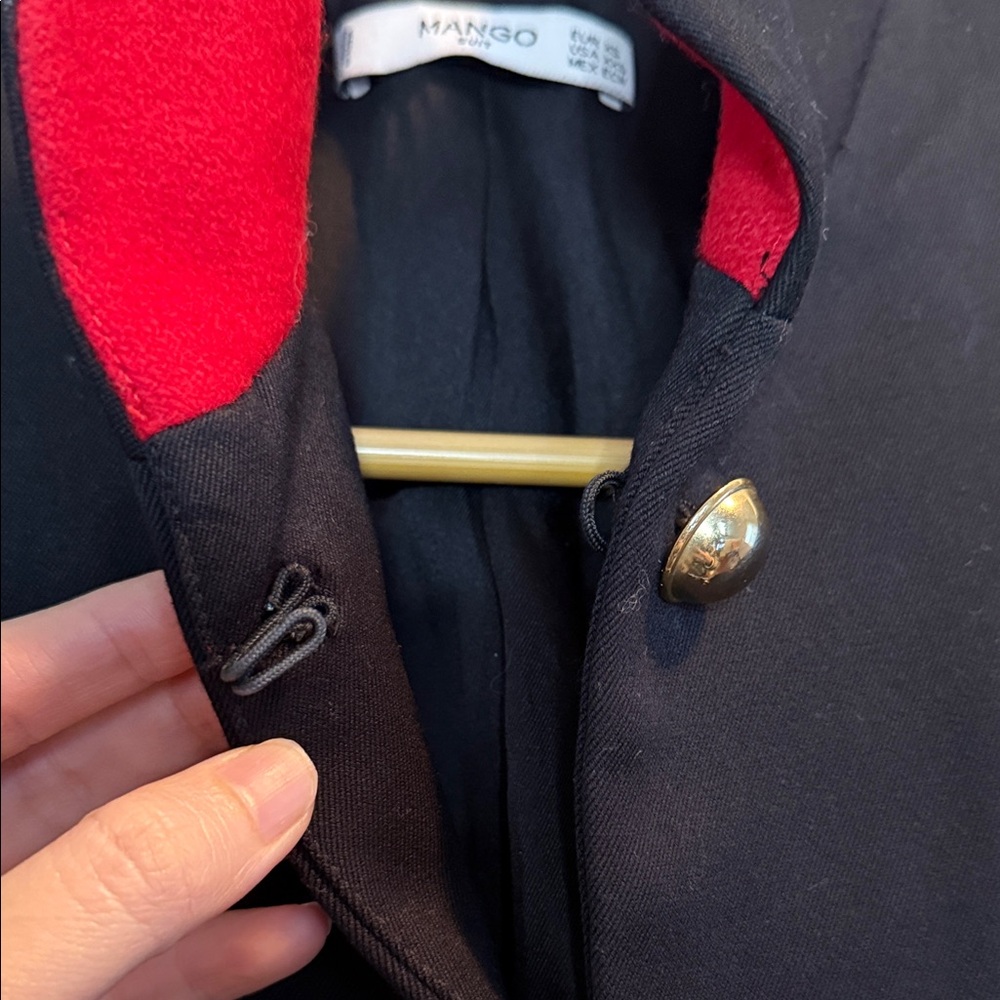 Mango Black Blazer with Red Trim and Gold Buttons - Picture 4 of 6